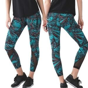 Lululemon Inspire Tight II‎ 7/8 Leggings Palm Lace Mesh Tofino Teal Multi